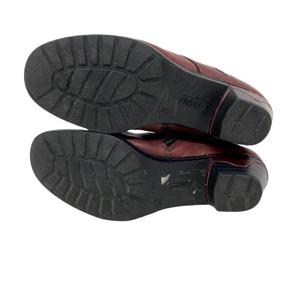 Rieker Womens Ankle Boots Booties Red Leather Cuban Heel Round Toe Zipper 6.5 37 - Picture 3 of 8